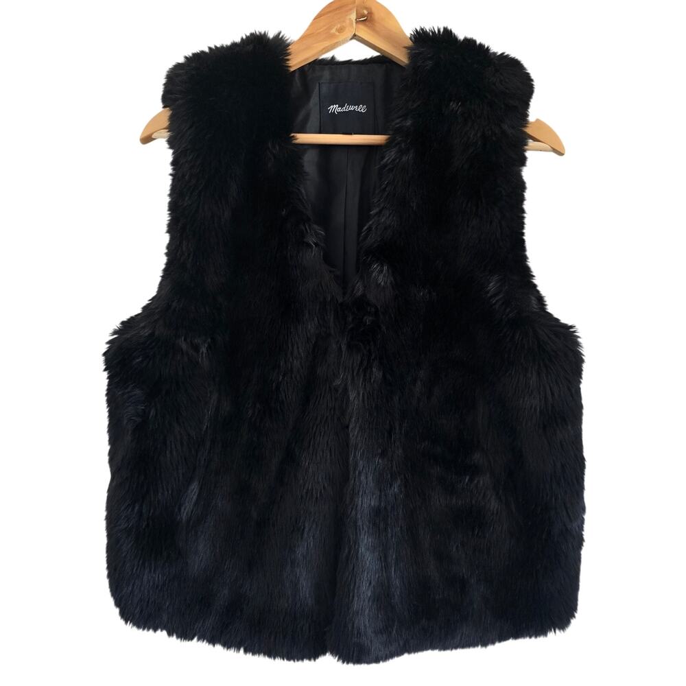 Madewell Faux Fur Vest Black Size L V-neck Boho Festival Rave Costume